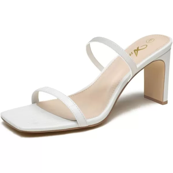 Athlefit Women's Square Open Toe Heeled Sandals Two Strap Slip On Backless Chunky Heels