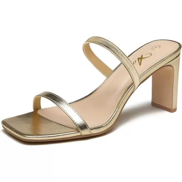 Athlefit Women's Square Open Toe Heeled Sandals Two Strap Slip On Backless Chunky Heels