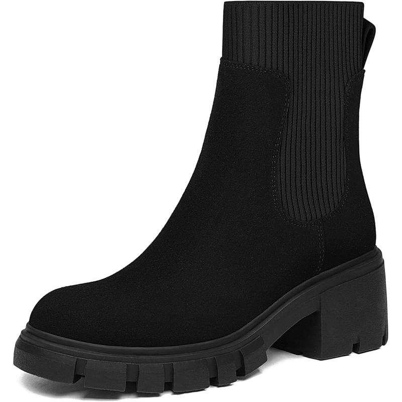 thumbnail image 2 of Onlymaker Women's Elastic Platform Boots - Chunky High Heel Pull-On Ankle Booties - P8407A-E 2 of 3