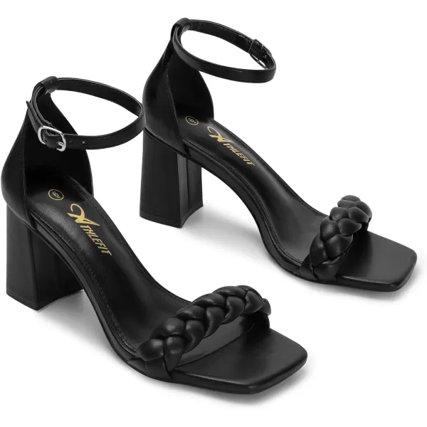 Athlefit Women's Braided Chunky Block High Heels Square Open Toe Ankle Strap Pump Sandals Party Wedding Shoes