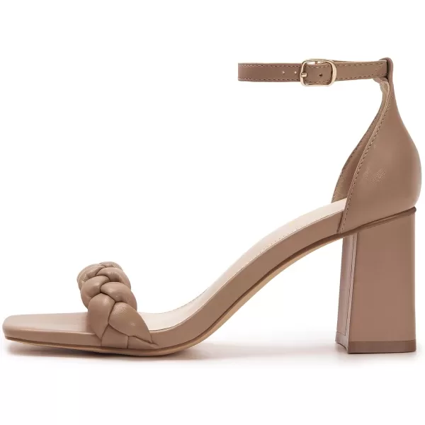 Athlefit Women's Braided Chunky Block High Heels Square Open Toe Ankle Strap Pump Sandals Party Wedding Shoes