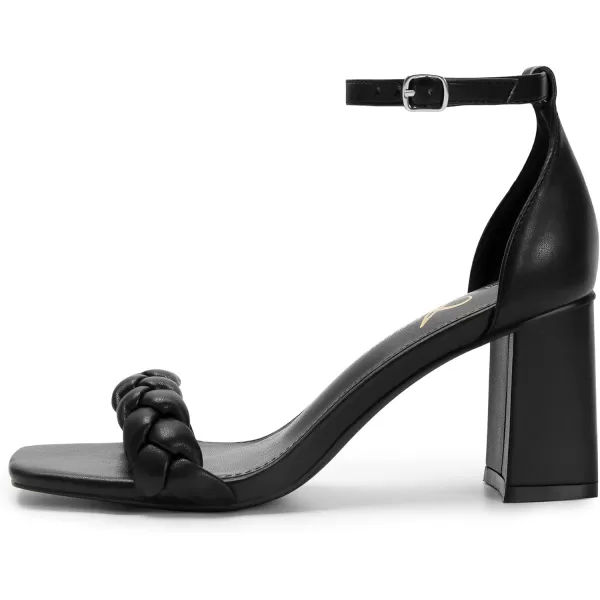 Athlefit Women's Braided Chunky Block High Heels Square Open Toe Ankle Strap Pump Sandals Party Wedding Shoes