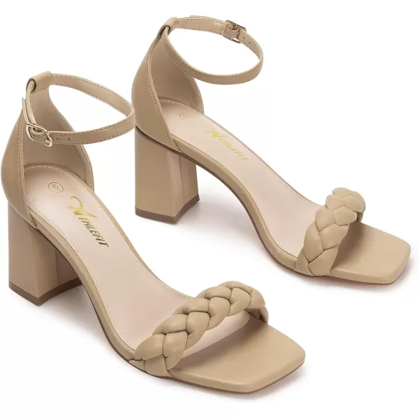 Athlefit Women's Braided Chunky Block High Heels Square Open Toe Ankle Strap Pump Sandals Party Wedding Shoes