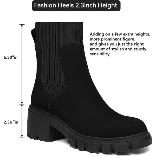 Athlefit Women's Chelsea Platform Ankle Boots Elastic Chunky Heel Lug Sole Booties