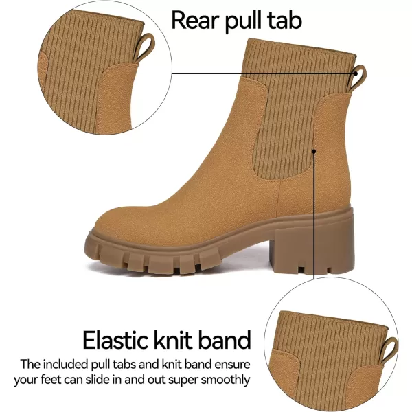Athlefit Women's Chelsea Platform Ankle Boots Elastic Chunky Heel Lug Sole Booties