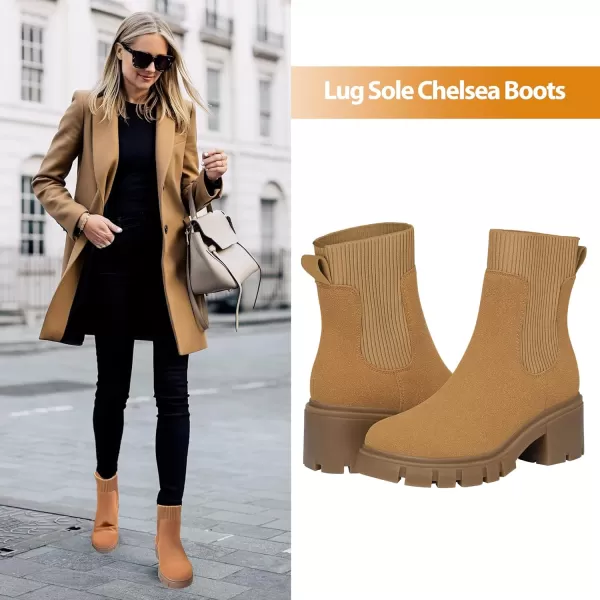 Athlefit Women's Chelsea Platform Ankle Boots Elastic Chunky Heel Lug Sole Booties