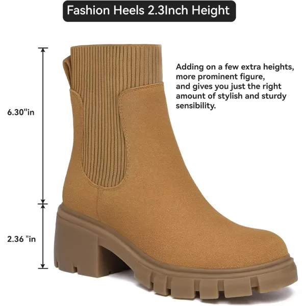 Athlefit Women's Chelsea Platform Ankle Boots Elastic Chunky Heel Lug Sole Booties