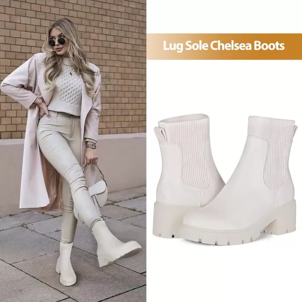 Athlefit Women's Chelsea Platform Ankle Boots Elastic Chunky Heel Lug Sole Booties