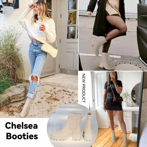 Athlefit Women's Chelsea Platform Ankle Boots Elastic Chunky Heel Lug Sole Booties
