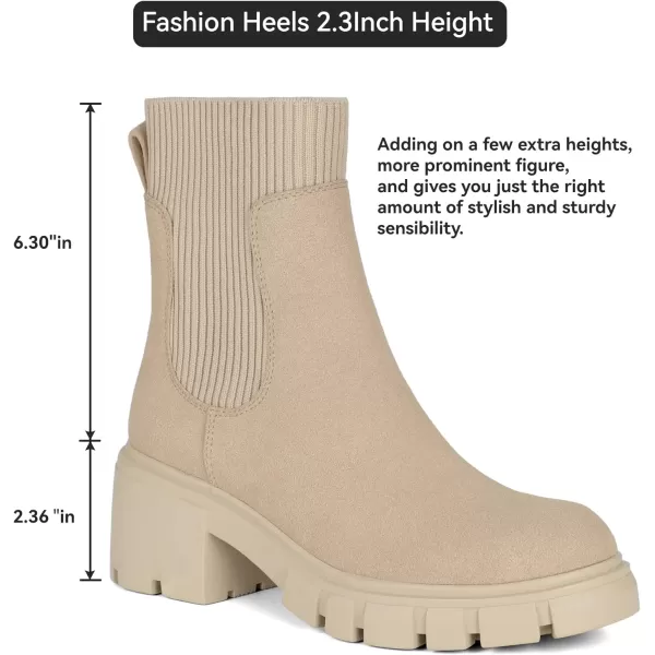 Athlefit Women's Chelsea Platform Ankle Boots Elastic Chunky Heel Lug Sole Booties
