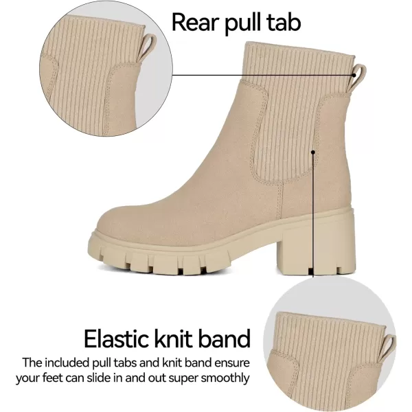 Athlefit Women's Chelsea Platform Ankle Boots Elastic Chunky Heel Lug Sole Booties