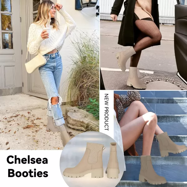 Athlefit Women's Chelsea Platform Ankle Boots Elastic Chunky Heel Lug Sole Booties