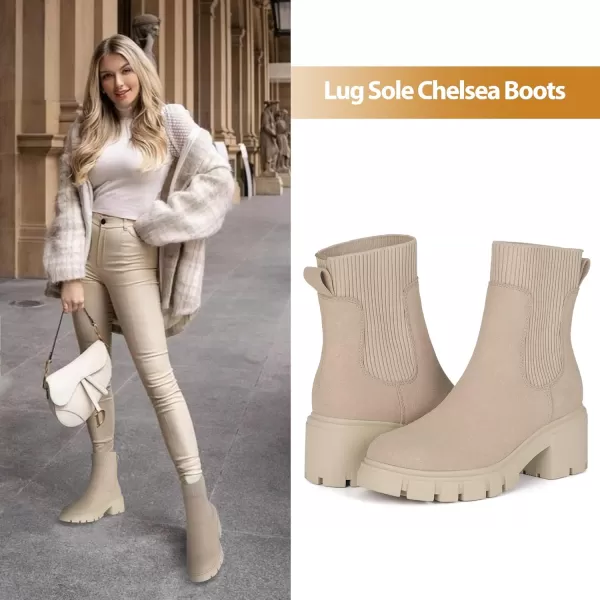 Athlefit Women's Chelsea Platform Ankle Boots Elastic Chunky Heel Lug Sole Booties