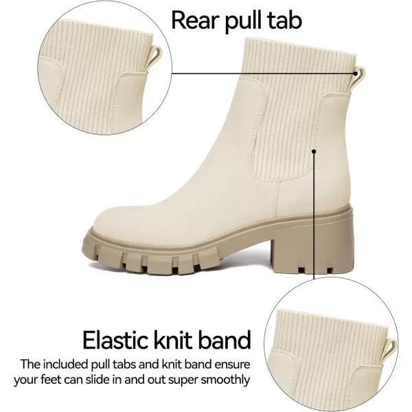 Athlefit Women's Chelsea Platform Ankle Boots Elastic Chunky Heel Lug Sole Booties