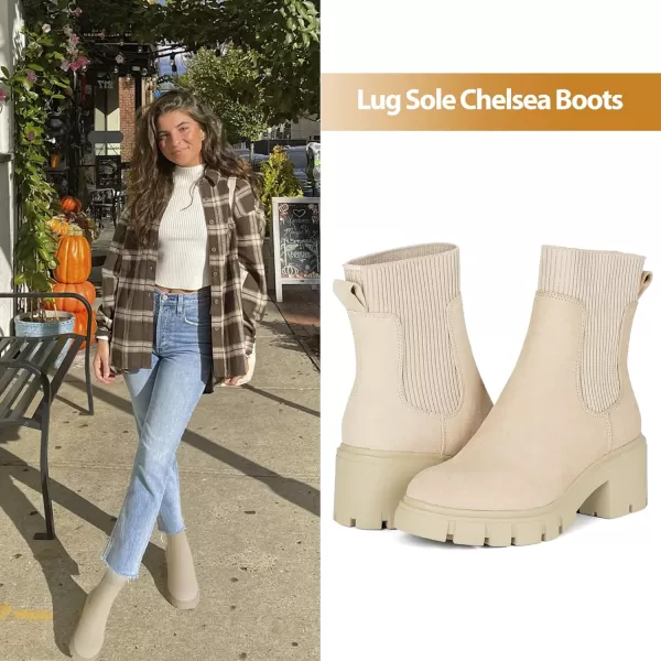 Athlefit Women's Chelsea Platform Ankle Boots Elastic Chunky Heel Lug Sole Booties