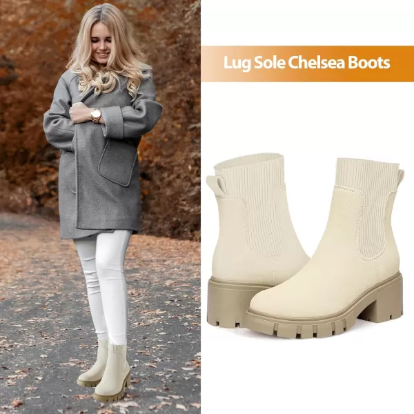 Athlefit Women's Chelsea Platform Ankle Boots Elastic Chunky Heel Lug Sole Booties