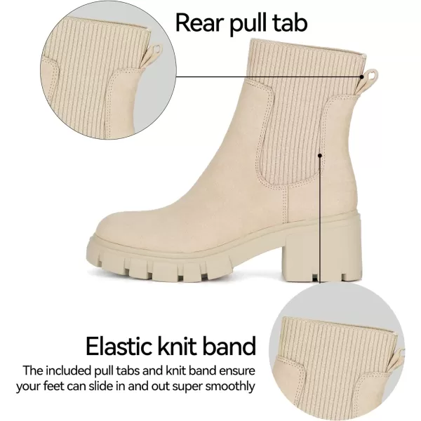Athlefit Women's Chelsea Platform Ankle Boots Elastic Chunky Heel Lug Sole Booties