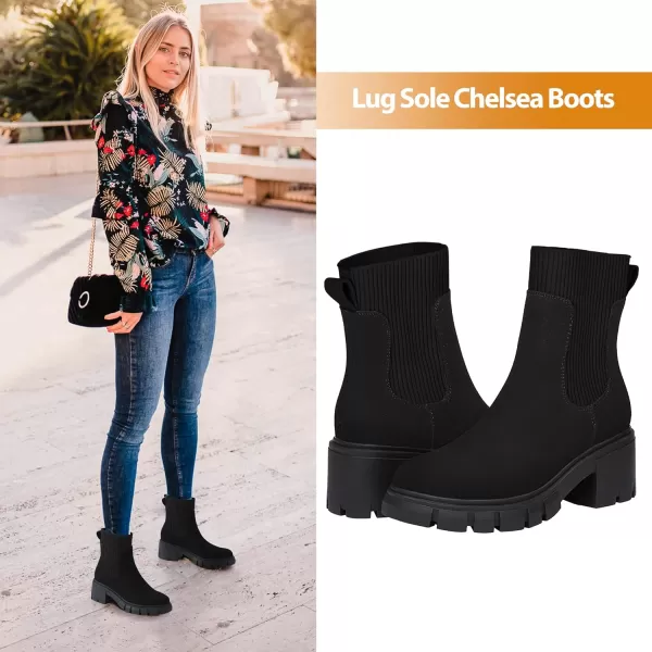 Athlefit Women's Chelsea Platform Ankle Boots Elastic Chunky Heel Lug Sole Booties