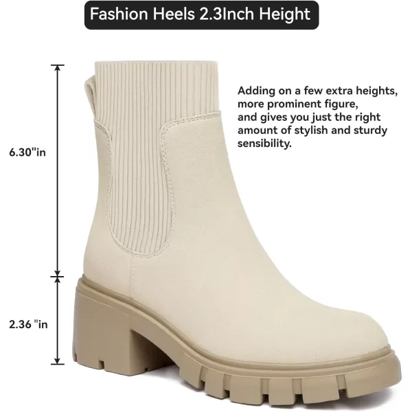 Athlefit Women's Chelsea Platform Ankle Boots Elastic Chunky Heel Lug Sole Booties