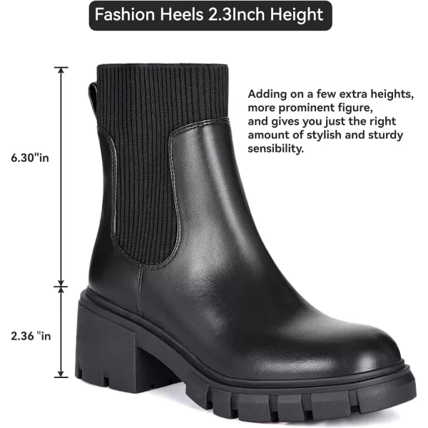 Athlefit Women's Chelsea Platform Ankle Boots Elastic Chunky Heel Lug Sole Booties