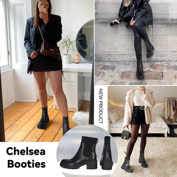 Athlefit Women's Chelsea Platform Ankle Boots Elastic Chunky Heel Lug Sole Booties