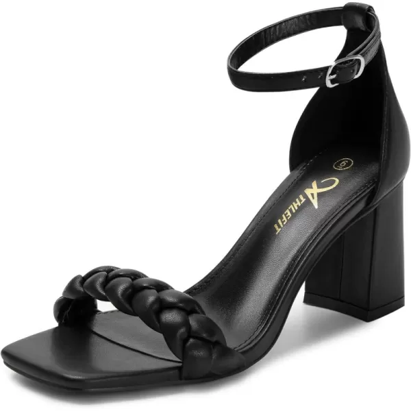 Athlefit Women's Braided Chunky Block High Heels Square Open Toe Ankle Strap Pump Sandals Party Wedding Shoes