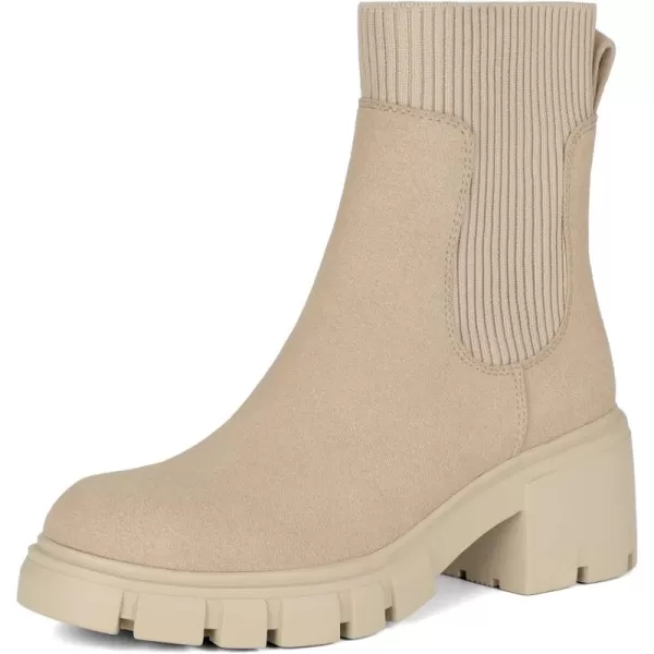 Athlefit Women's Chelsea Platform Ankle Boots Elastic Chunky Heel Lug Sole Booties