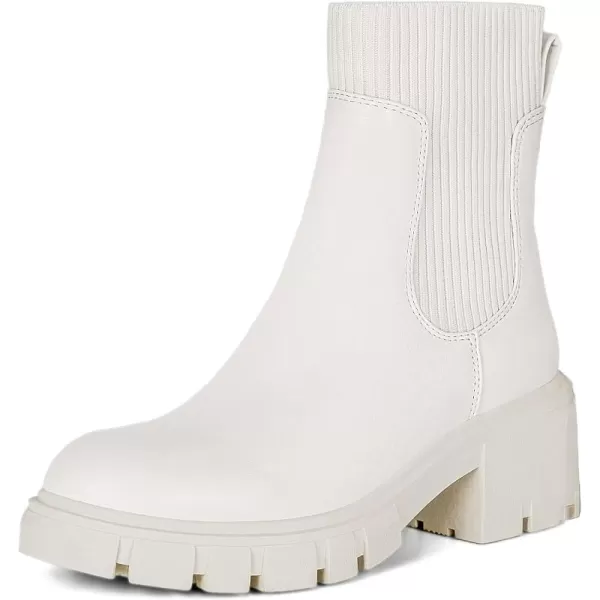 Athlefit Women's Chelsea Platform Ankle Boots Elastic Chunky Heel Lug Sole Booties