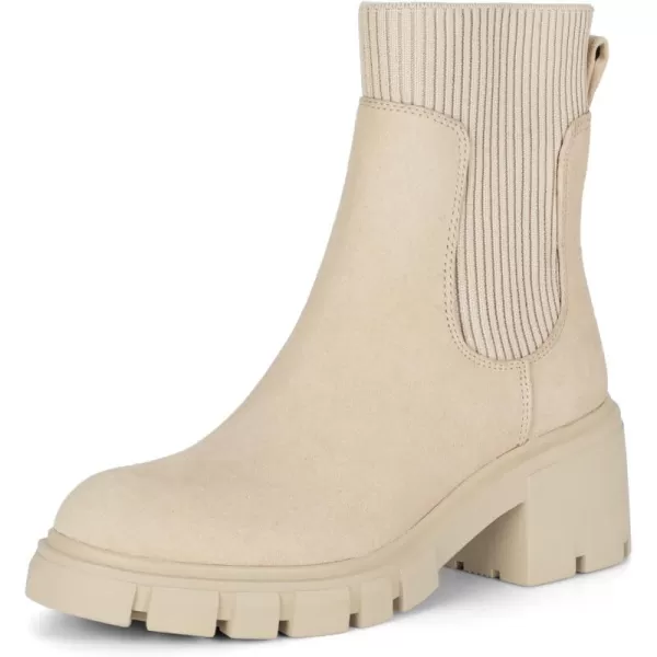 Athlefit Women's Chelsea Platform Ankle Boots Elastic Chunky Heel Lug Sole Booties