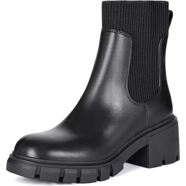 Athlefit Women's Chelsea Platform Ankle Boots Elastic Chunky Heel Lug Sole Booties