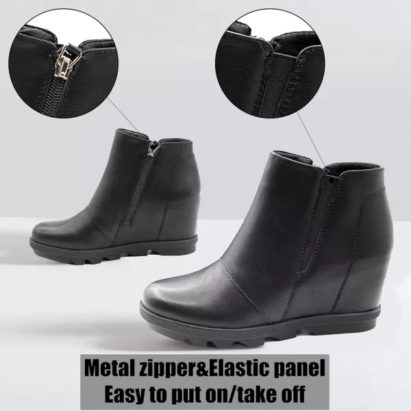 imageAthlefit Wedge Booties for Women with Heel Hidden Wedge Boots Comfortable Ankle BootsBlack
