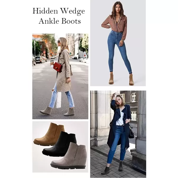 imageAthlefit Wedge Booties for Women with Heel Hidden Wedge Boots Comfortable Ankle BootsKhaki