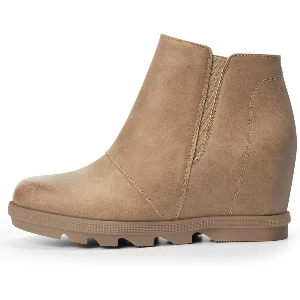 imageAthlefit Wedge Booties for Women with Heel Hidden Wedge Boots Comfortable Ankle BootsKhaki