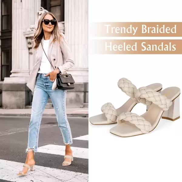 imageAthlefit Womens Braided Heeled Sandals Strappy Square Open Toe Heels Backless Mules Slip On Block HeelsBeige