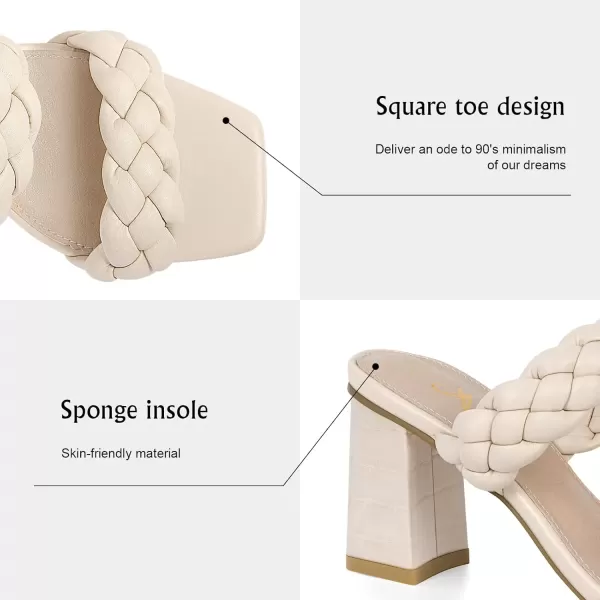 imageAthlefit Womens Braided Heeled Sandals Strappy Square Open Toe Heels Backless Mules Slip On Block HeelsBeige