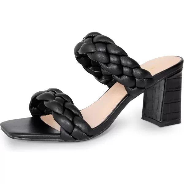 imageAthlefit Womens Braided Heeled Sandals Strappy Square Open Toe Heels Backless Mules Slip On Block HeelsBlockblack