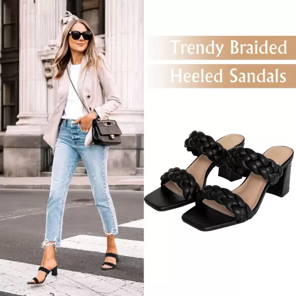 imageAthlefit Womens Braided Heeled Sandals Strappy Square Open Toe Heels Backless Mules Slip On Block HeelsBlockblack