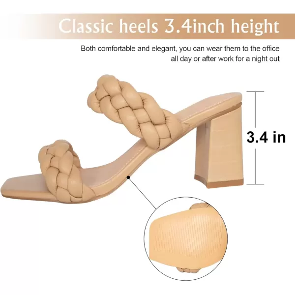 imageAthlefit Womens Braided Heeled Sandals Strappy Square Open Toe Heels Backless Mules Slip On Block HeelsBlockkhaki