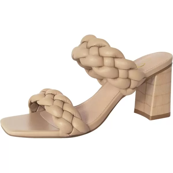 imageAthlefit Womens Braided Heeled Sandals Strappy Square Open Toe Heels Backless Mules Slip On Block HeelsBlockkhaki