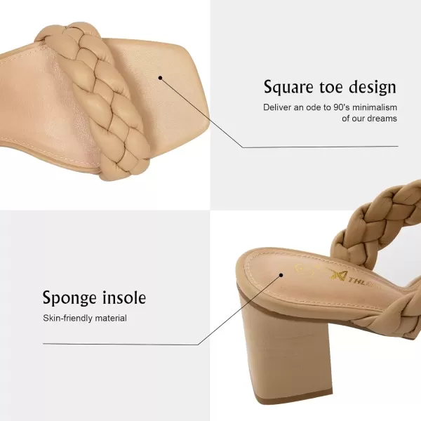 imageAthlefit Womens Braided Heeled Sandals Strappy Square Open Toe Heels Backless Mules Slip On Block HeelsBlockkhaki