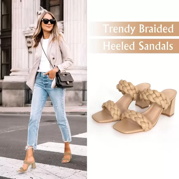 imageAthlefit Womens Braided Heeled Sandals Strappy Square Open Toe Heels Backless Mules Slip On Block HeelsBlockkhaki
