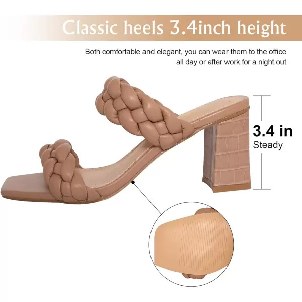 imageAthlefit Womens Braided Heeled Sandals Strappy Square Open Toe Heels Backless Mules Slip On Block HeelsBlocknude