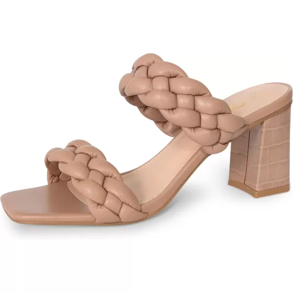 imageAthlefit Womens Braided Heeled Sandals Strappy Square Open Toe Heels Backless Mules Slip On Block HeelsBlocknude
