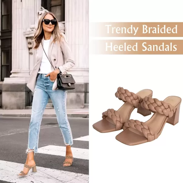 imageAthlefit Womens Braided Heeled Sandals Strappy Square Open Toe Heels Backless Mules Slip On Block HeelsBlocknude
