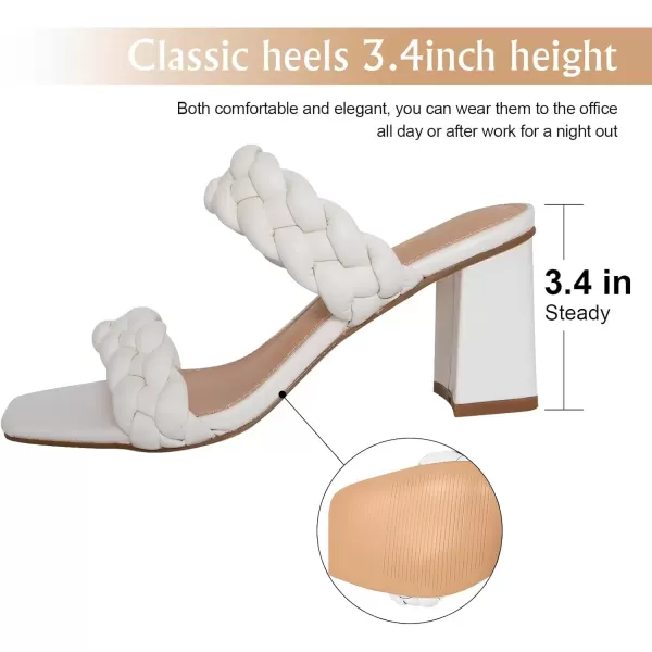 imageAthlefit Womens Braided Heeled Sandals Strappy Square Open Toe Heels Backless Mules Slip On Block HeelsBlockwhite
