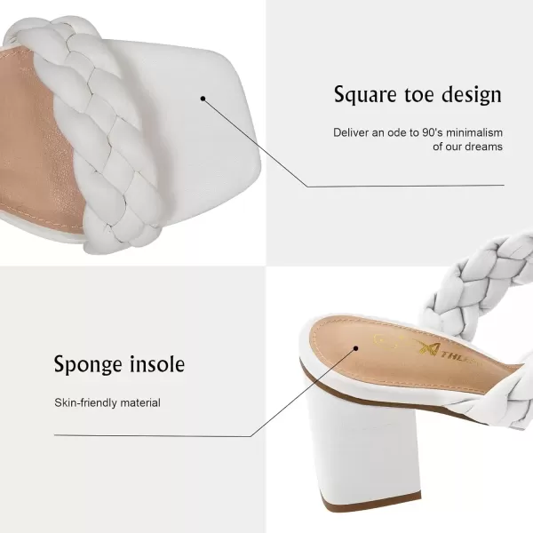 imageAthlefit Womens Braided Heeled Sandals Strappy Square Open Toe Heels Backless Mules Slip On Block HeelsBlockwhite