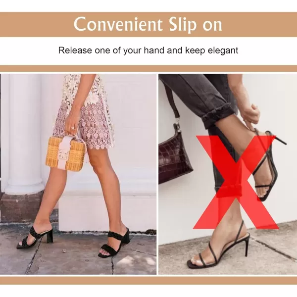 imageAthlefit Womens Braided Heeled Sandals Strappy Square Open Toe Heels Backless Mules Slip On Block HeelsTan