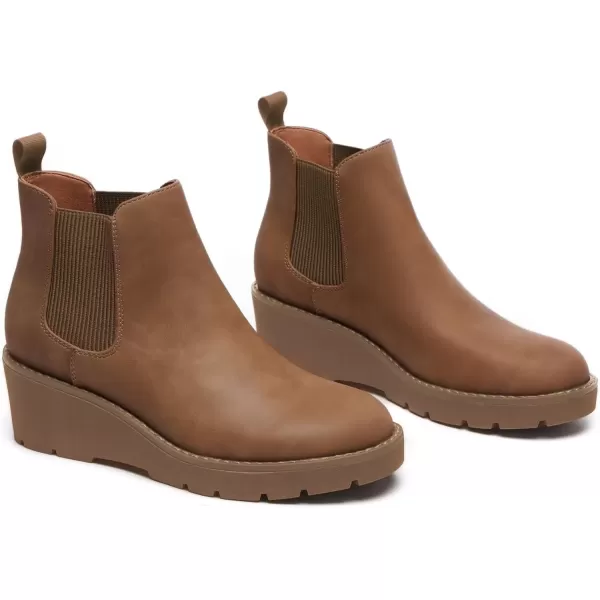 imageAthlefit Womens Chelsea Wedge Boots Elastic Platform Lug Sole Slip on Wedge Ankle Booties01brown