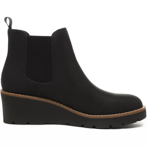 imageAthlefit Womens Chelsea Wedge Boots Elastic Platform Lug Sole Slip on Wedge Ankle BootiesBlack