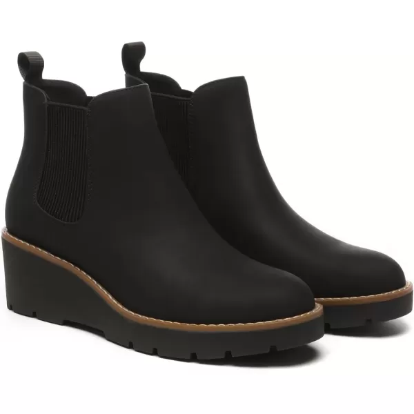 imageAthlefit Womens Chelsea Wedge Boots Elastic Platform Lug Sole Slip on Wedge Ankle BootiesBlack